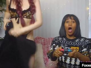 Long Haired Lesbian Sabina Rouge Seduces Young Sweet Gamer lady Jenna Foxx!